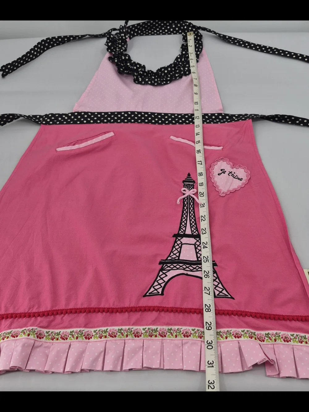 Sur La Table Apron One Size Pink Black Paris Eiffel Tower Polka Dot Retro